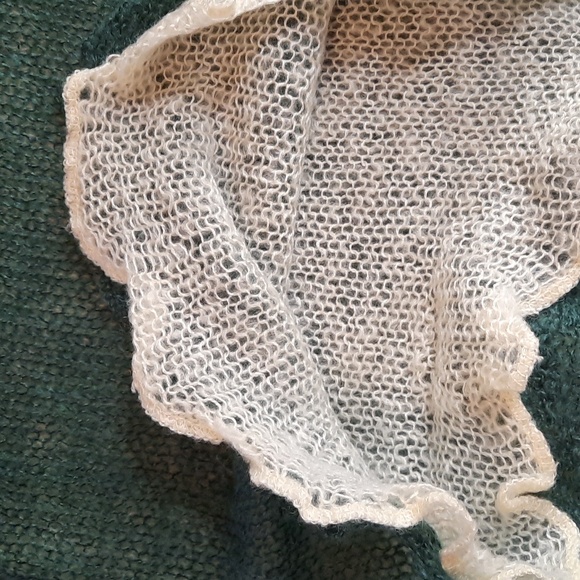 Cowl Scarf Two Tone Teal Cream Warm Cozy Woven Soft Acrylic Washable Beautiful - Picture 4 of 5